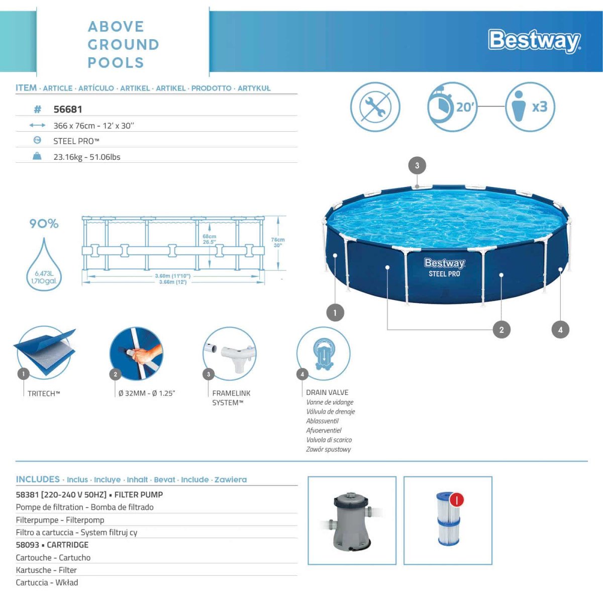 Piscina desmontável redonda Steel Pro MAX 3,66 m x 76 cm - Image 4