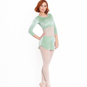LL 2110 – CONJUNTO VELUDO CROPPED + SAIA VERDE